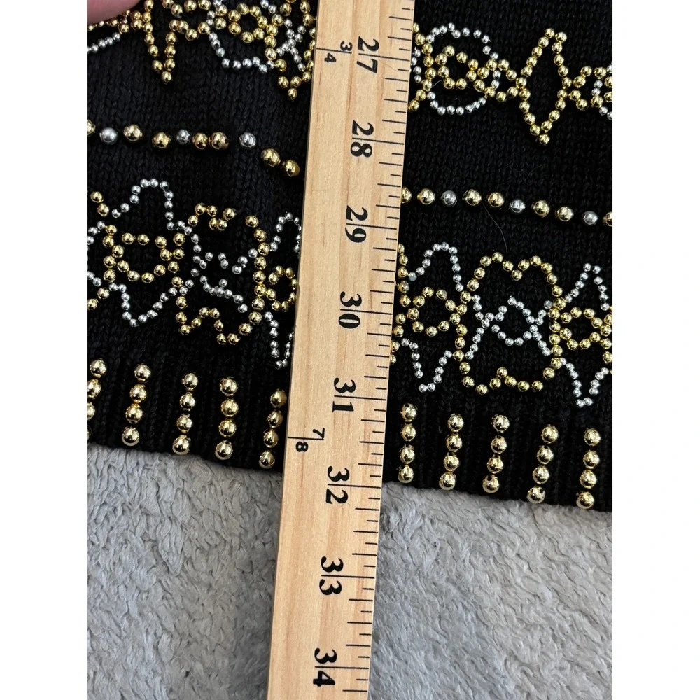 VTG Victoria Harbour Sweater Womens Medium Black Beaded Cowl Neck Embellished